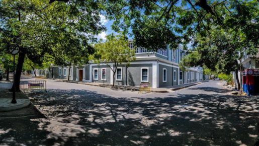 Sri Aurobindo Ashram and ithe street where it stands is usually busy but now lies deserted during the lockdown due to covid19 when the centenary of the mother's final arrival in pondicherry is being celebrated